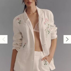 Anthropologie Embroidered WHITE Linen Blazer